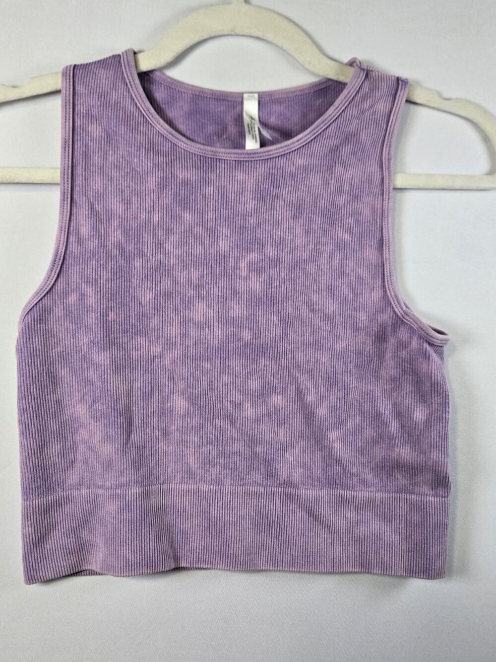Active USA Womens M/L Purple Acid Wash Ribbed Crop Tank Top Seamless Stretch